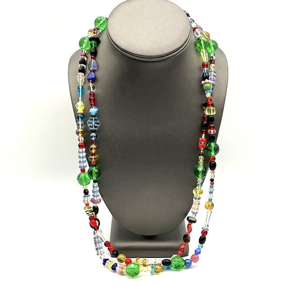 Vintage Uranium Glass Necklace Czech Glass Long Necklace  27" - Picture 4 of 12